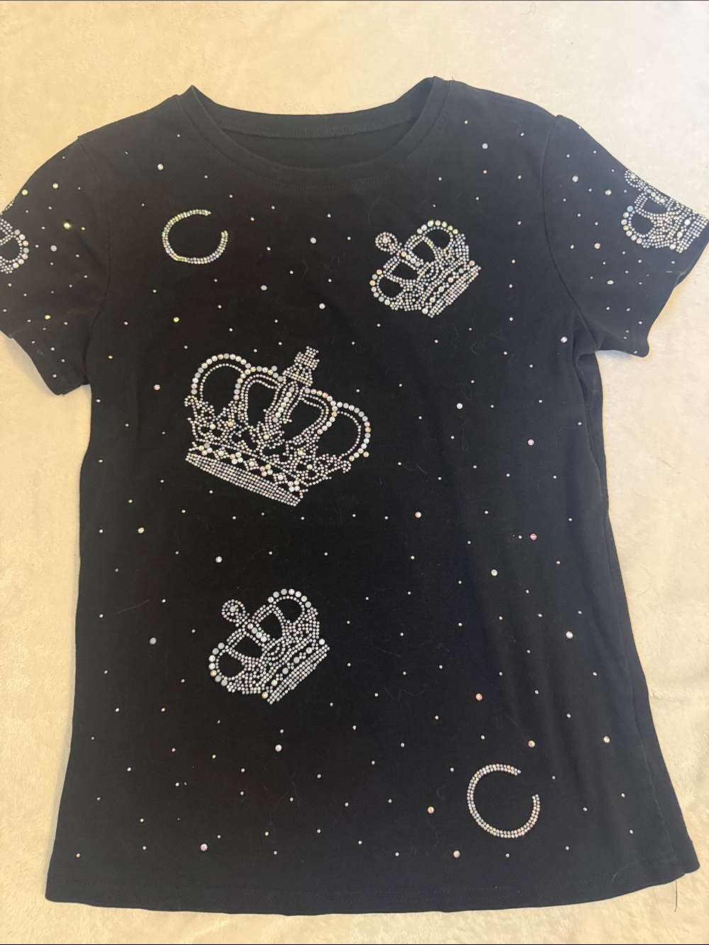 Girls Black Rhinestone Crown Tee